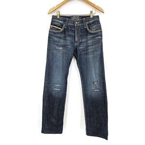 Robin's Jean Mens 29x31 Silver Rivet Pockets Blue Distressed Straight Leg Jeans
